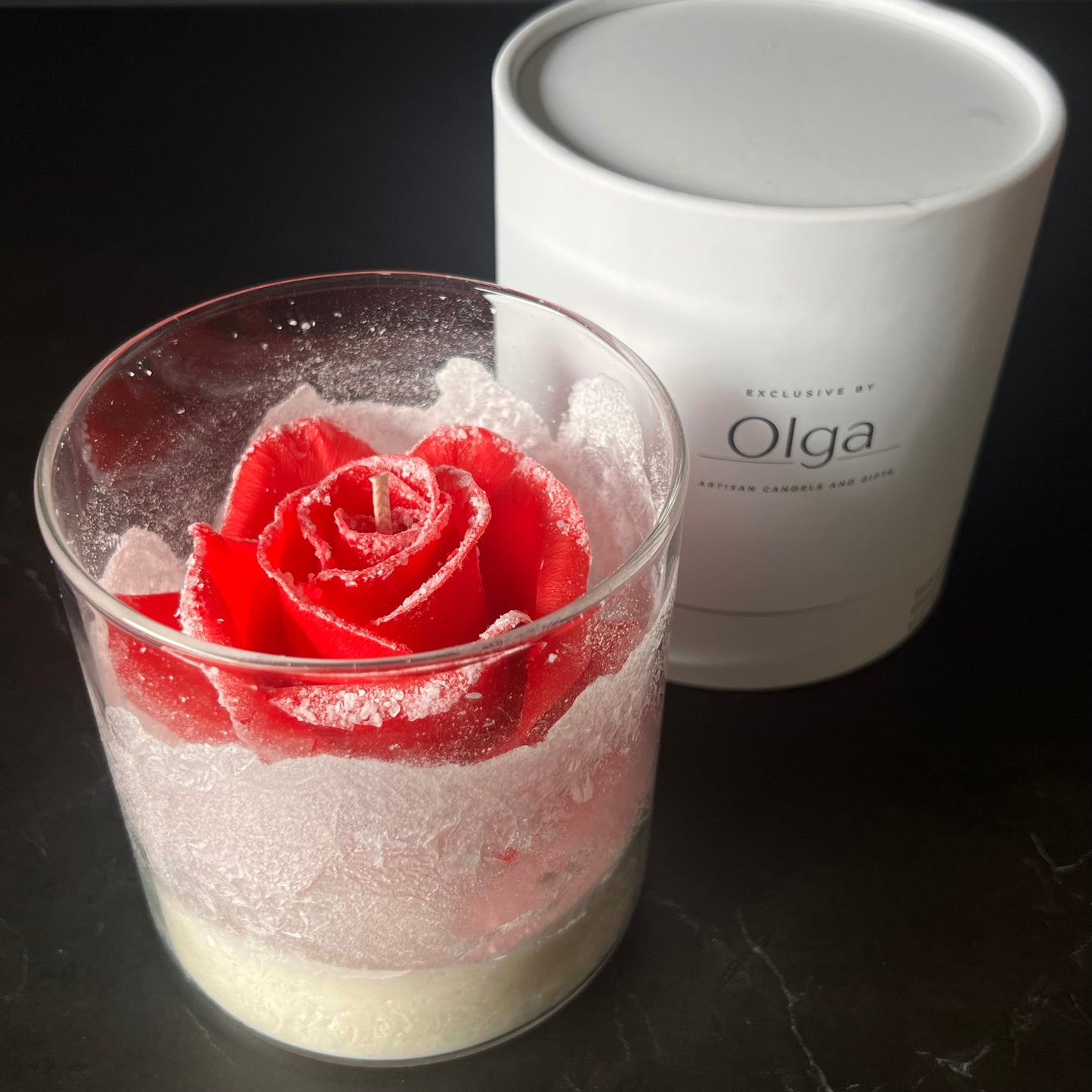 Gefrorene Große Signature Rosen-Kerze im Glass Rot