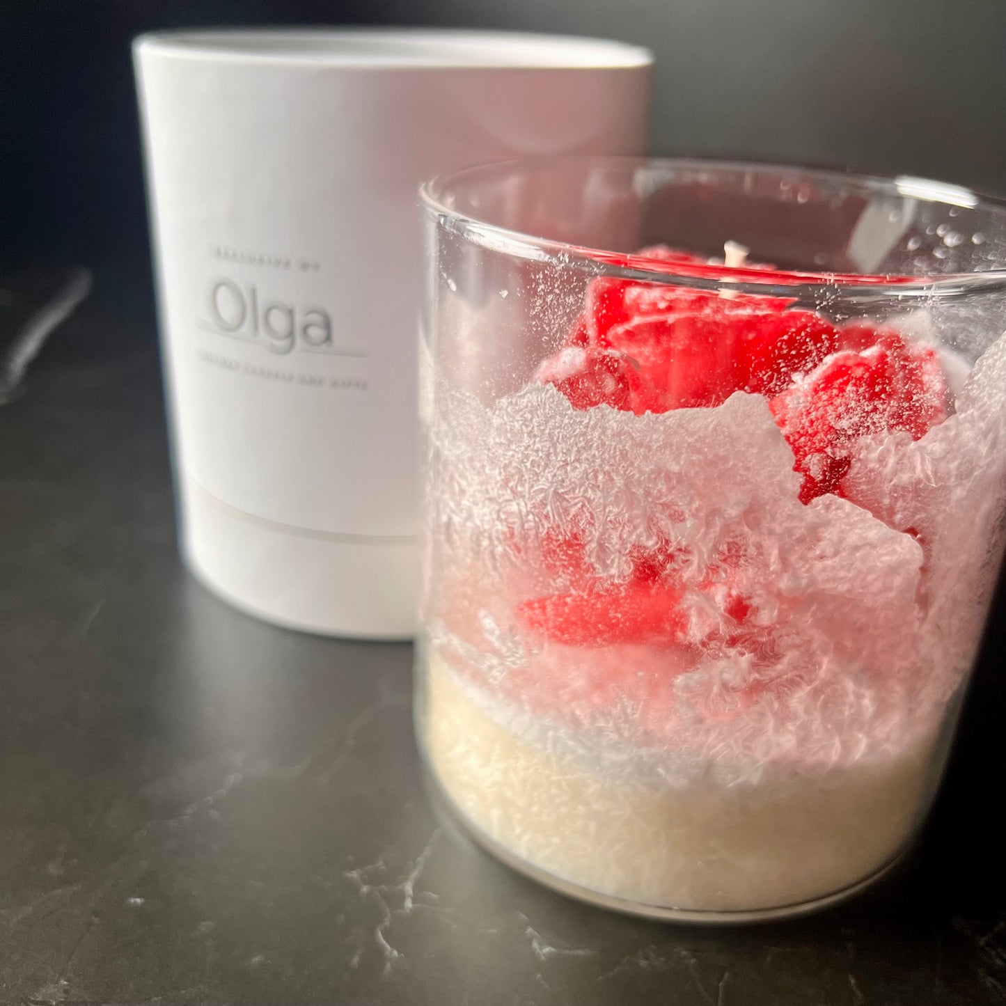 Gefrorene Große Signature Rosen-Kerze im Glass Rot