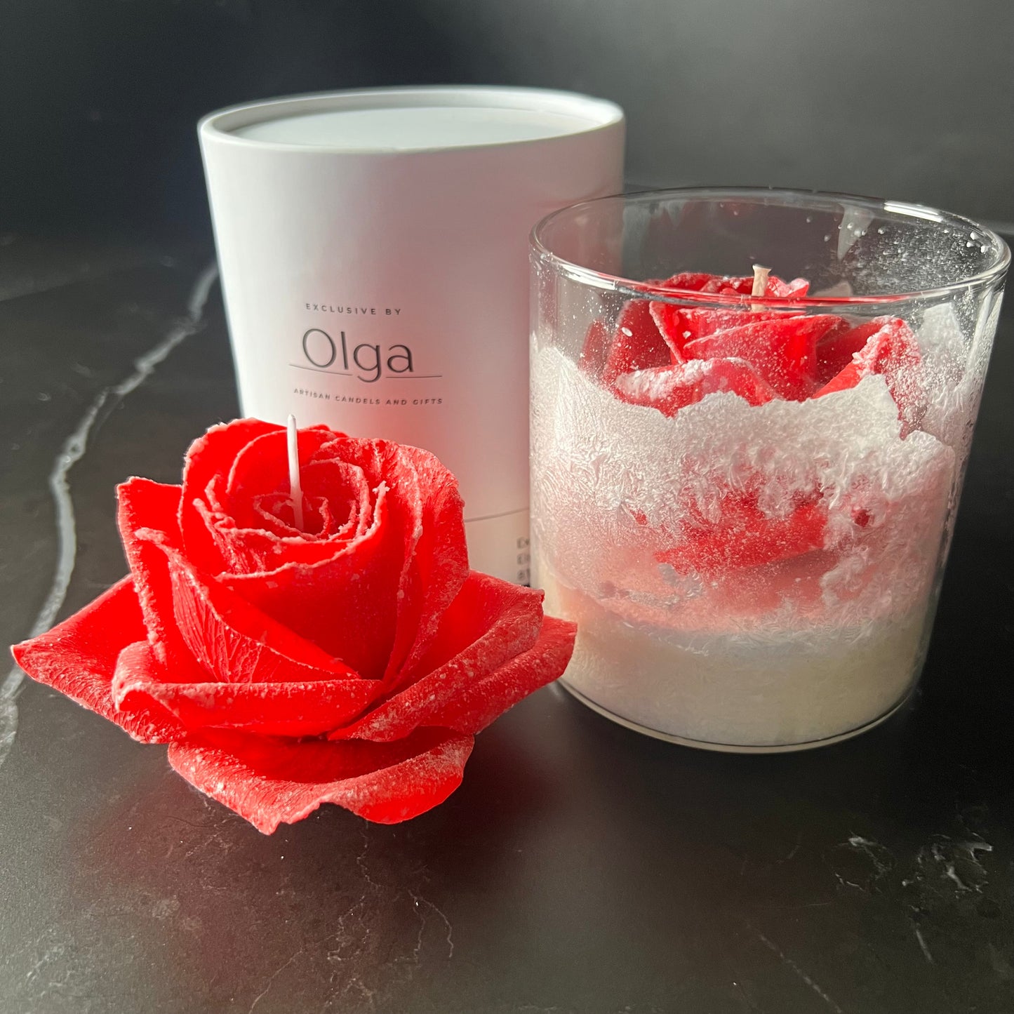 Gefrorene Große Signature Rosen-Kerze im Glass Rot