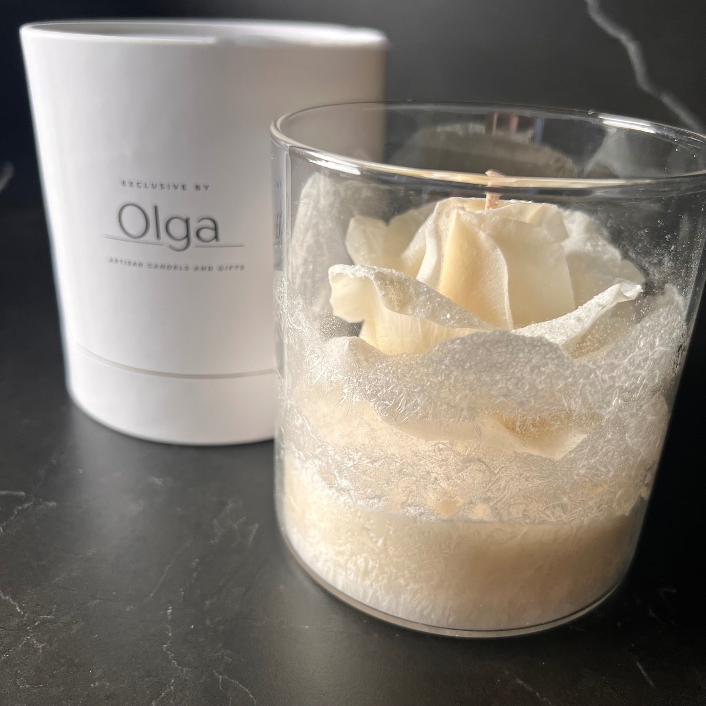 Gefrorene Große Signature Rosen-Kerze im Glass Weiß