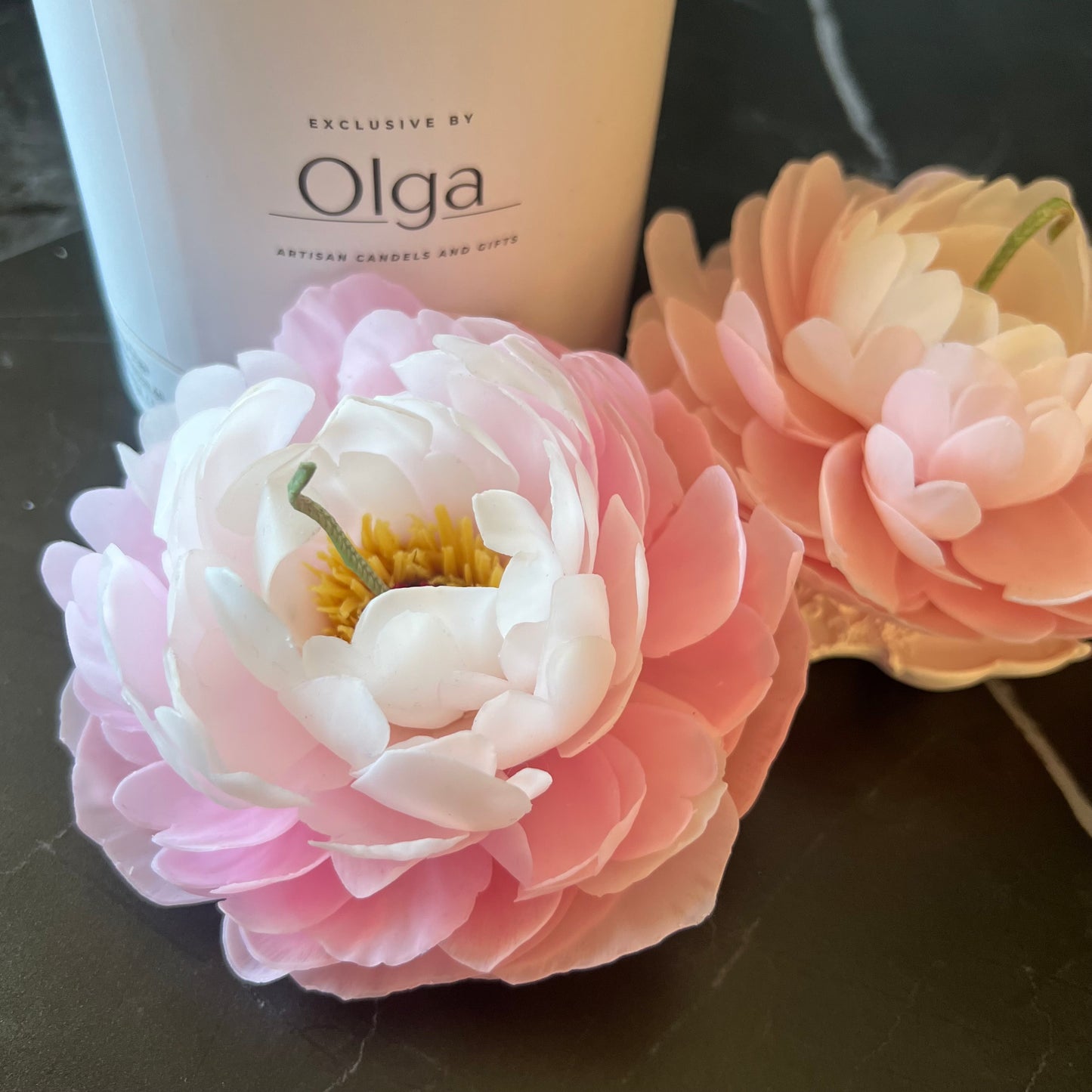Signature Peony-Kerze Pink - Weiß